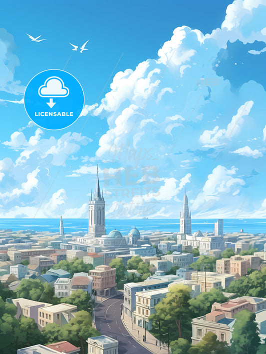 A City With Trees And Buildings