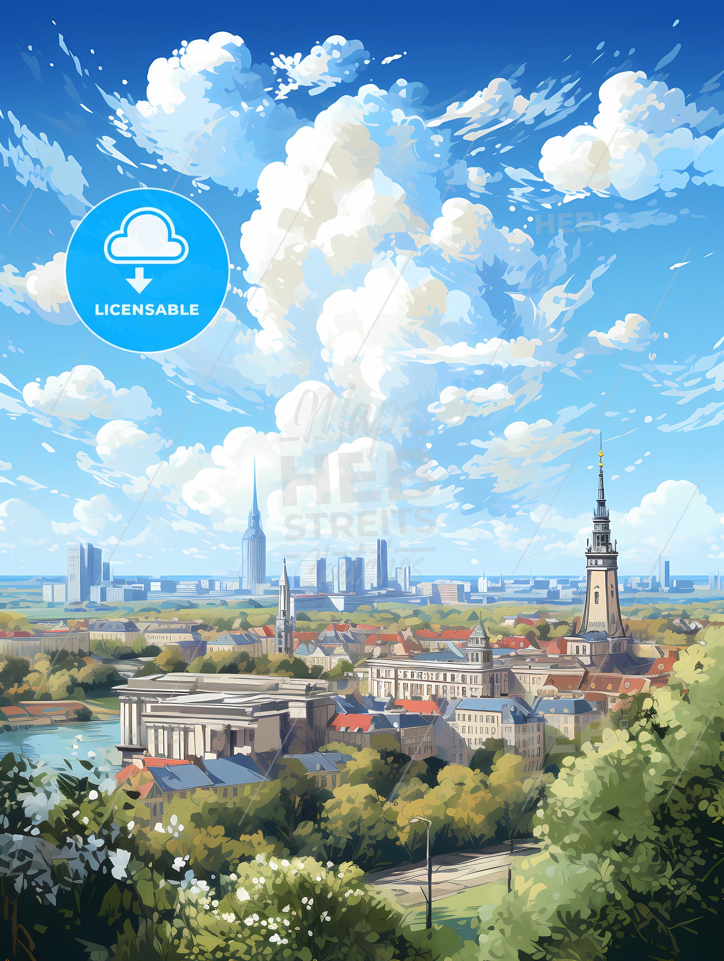 A City Landscape With Trees And Buildings