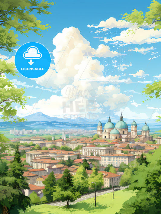 A City With Many Buildings And Trees