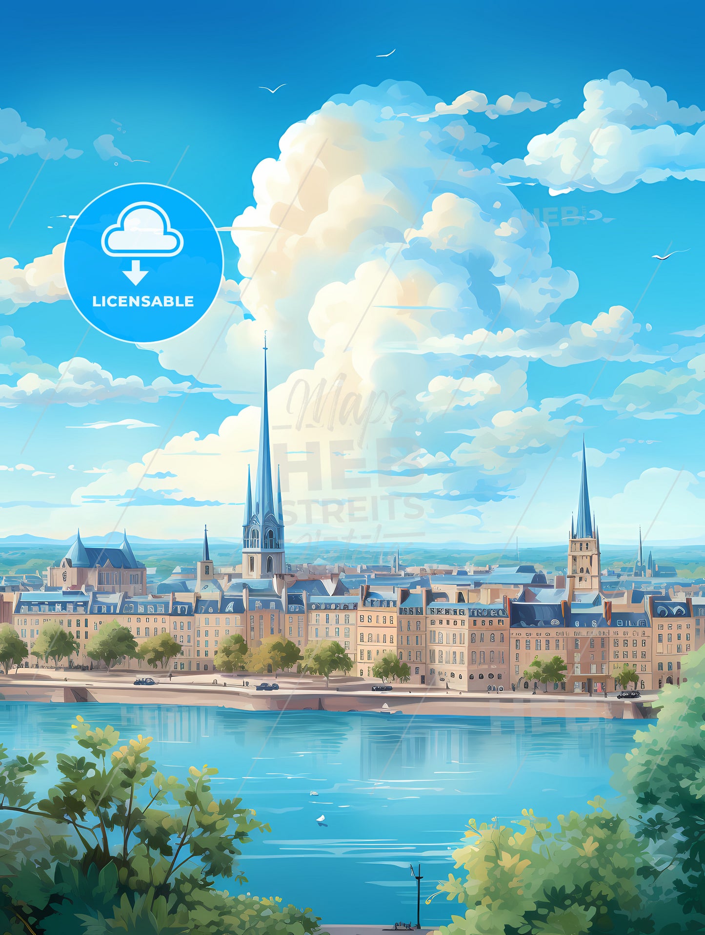 A City With A River And Trees