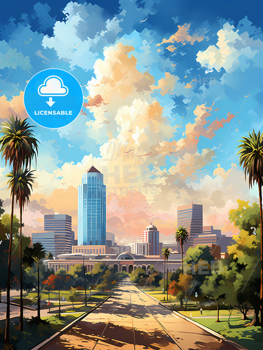 A City With Tall Buildings And Trees