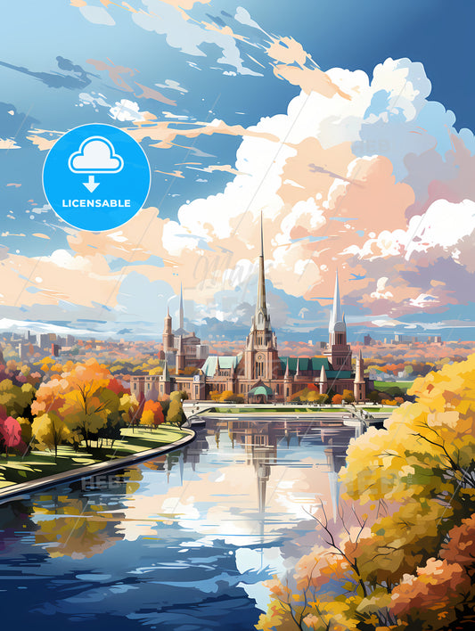 A Castle With Trees And A River