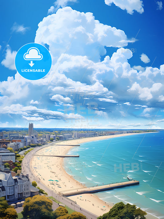 A Beach With Buildings And A Pier
