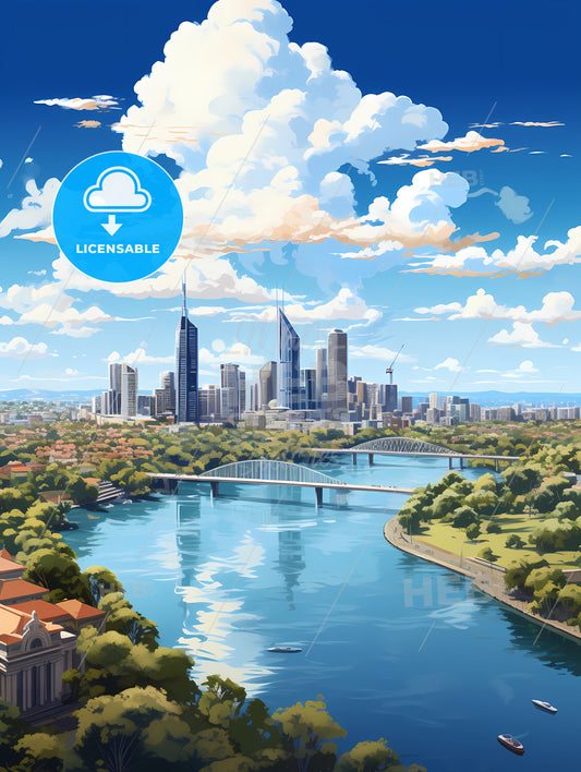 A River With A Bridge And A City In The Background