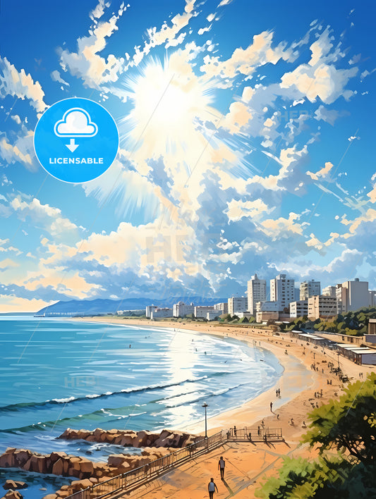 A Beach With Buildings And Water