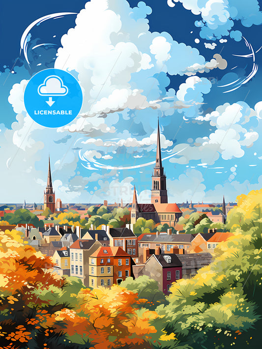 A City With Trees And Buildings