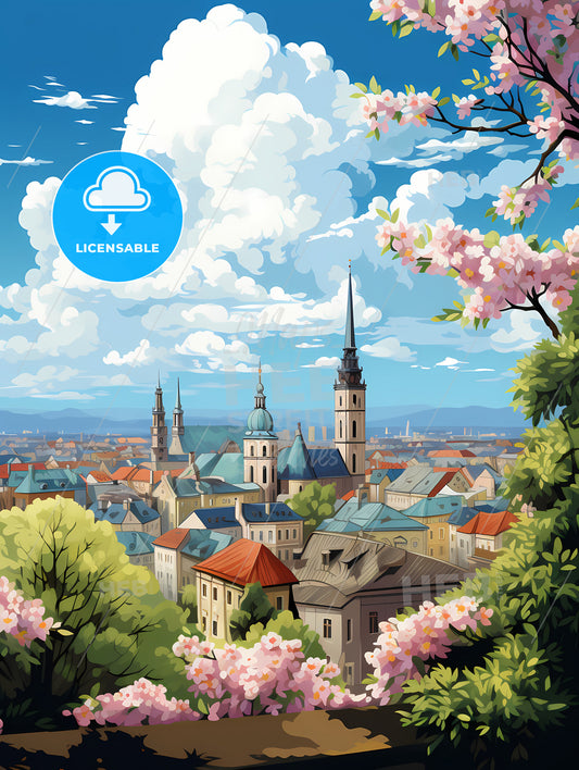 A City With Trees And Flowers