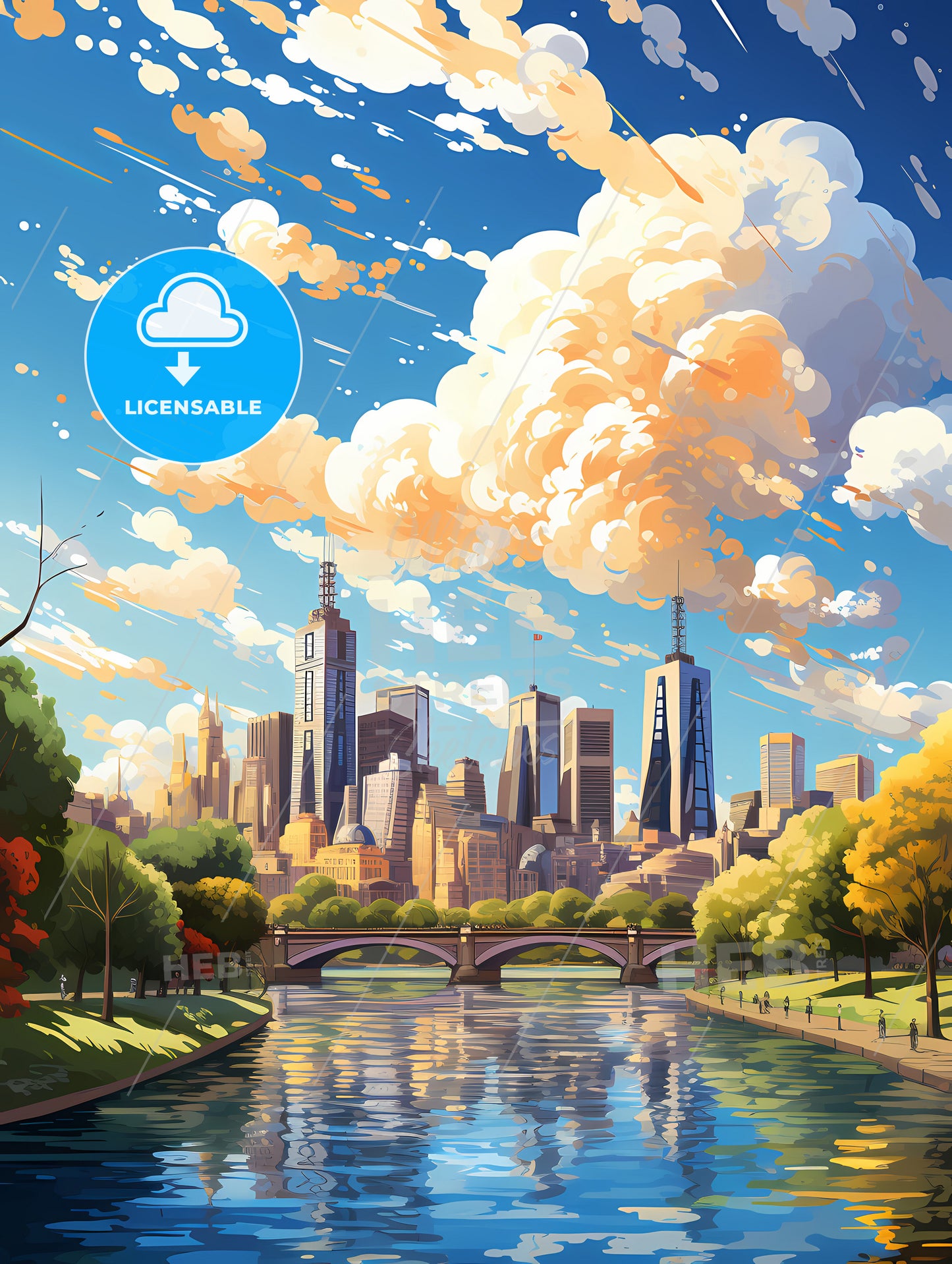 A River With A Bridge And A City In The Background