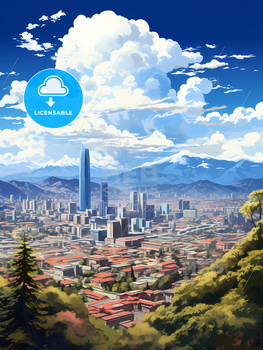 A City With Trees And Mountains In The Background