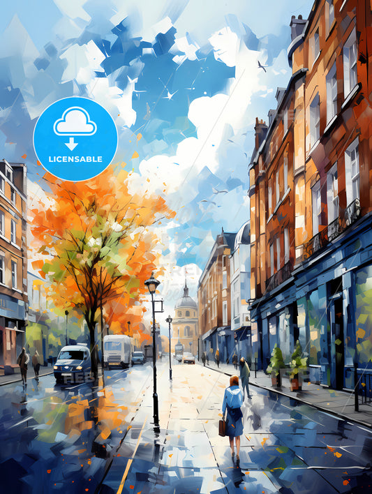 A Street With Buildings And People Walking On It