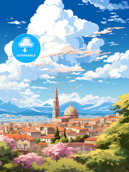 A City With A Tower And Trees