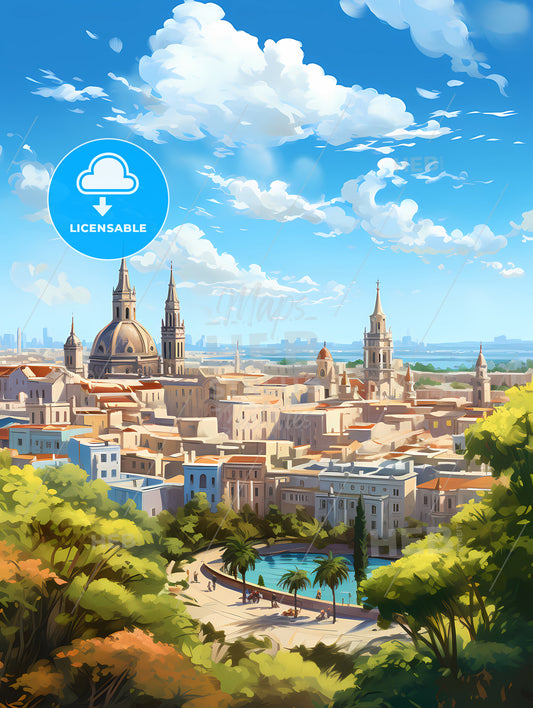 A City With Trees And A Blue Sky