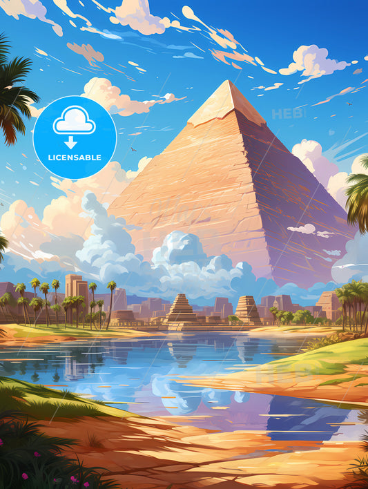 A Pyramids And A Body Of Water