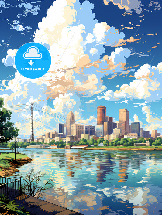 A Water Body With A City In The Background