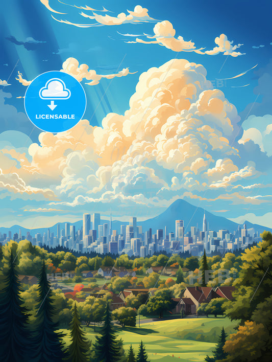 A City Landscape With Trees And Buildings