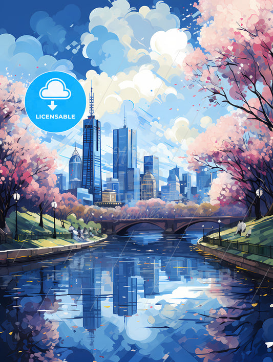 A River With A Bridge And Trees In The Background