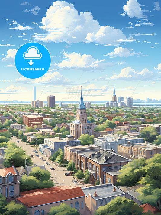 A City With Trees And Buildings