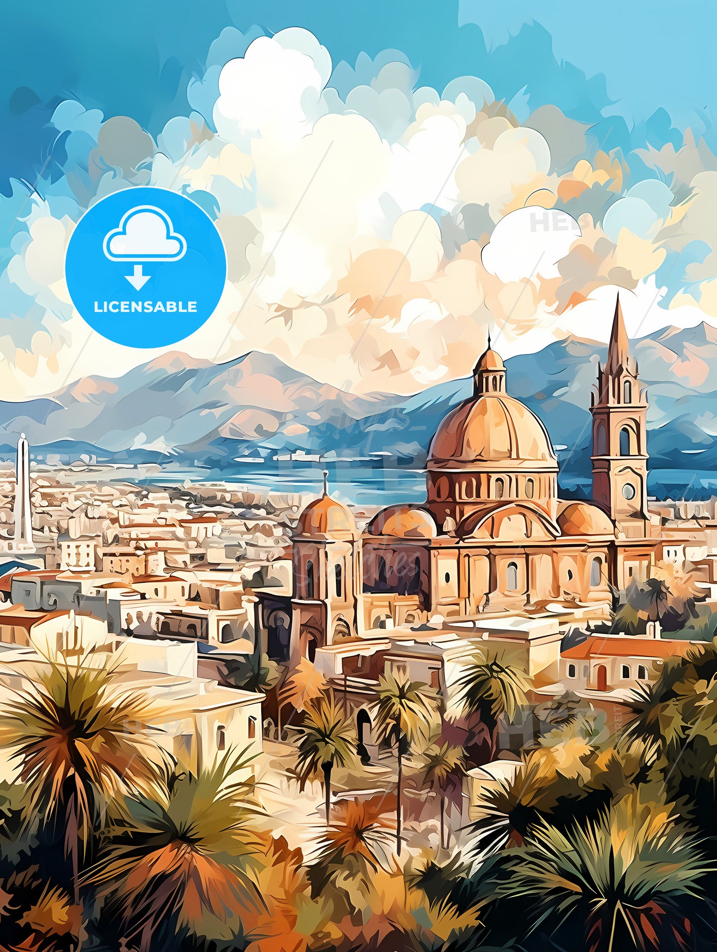 A Building With A Dome And A City In The Background