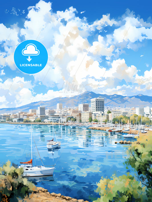 A Water With Boats And Buildings In The Background