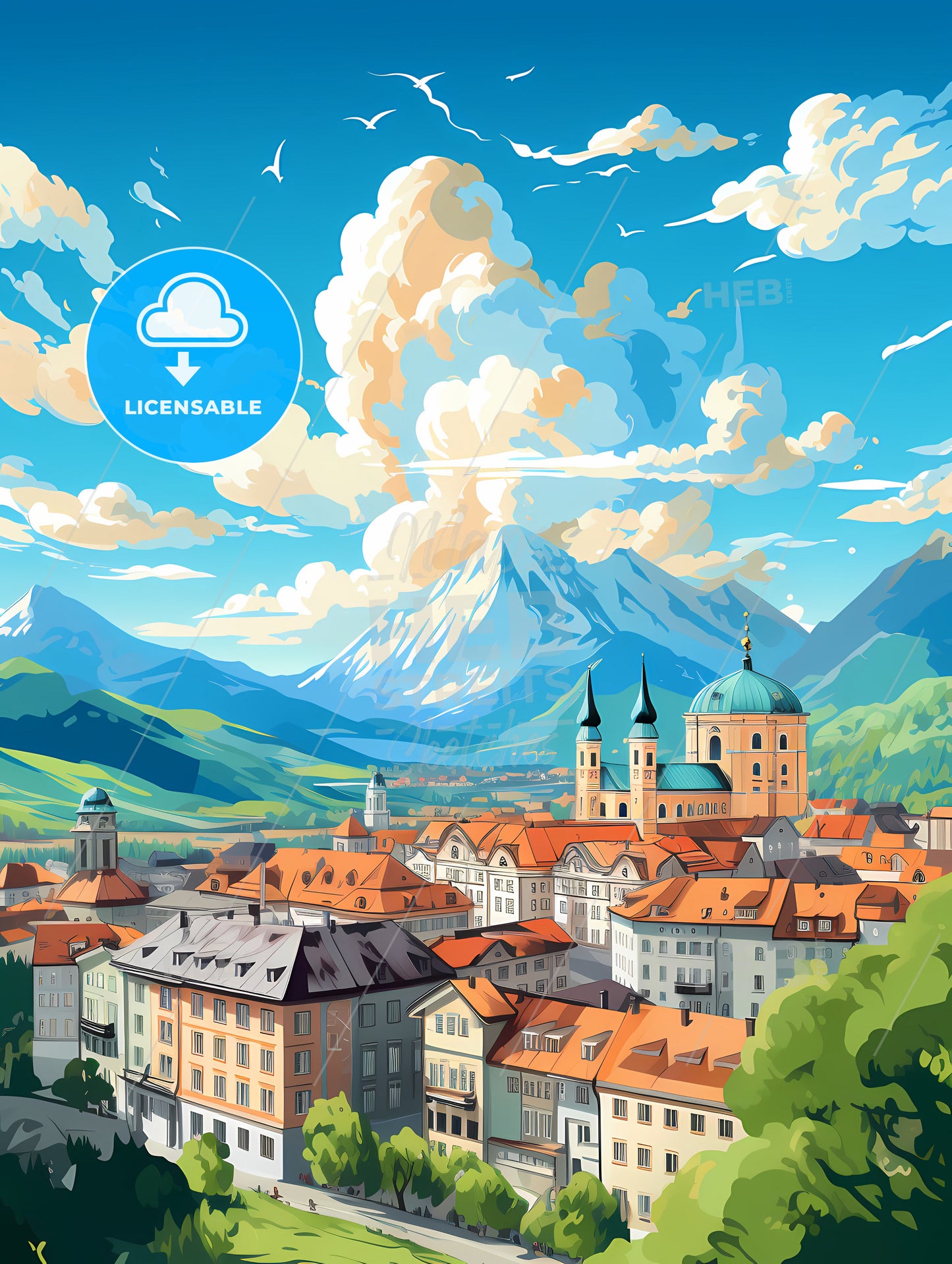 A City With A Mountain In The Background