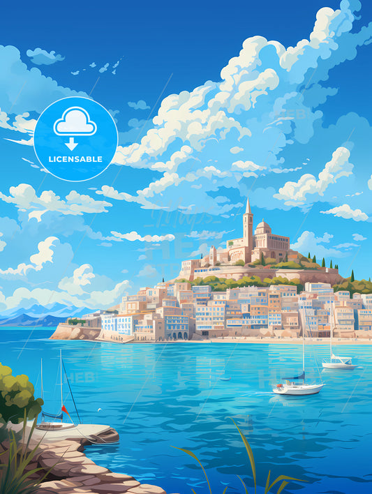 A City On A Hill With Boats On The Water