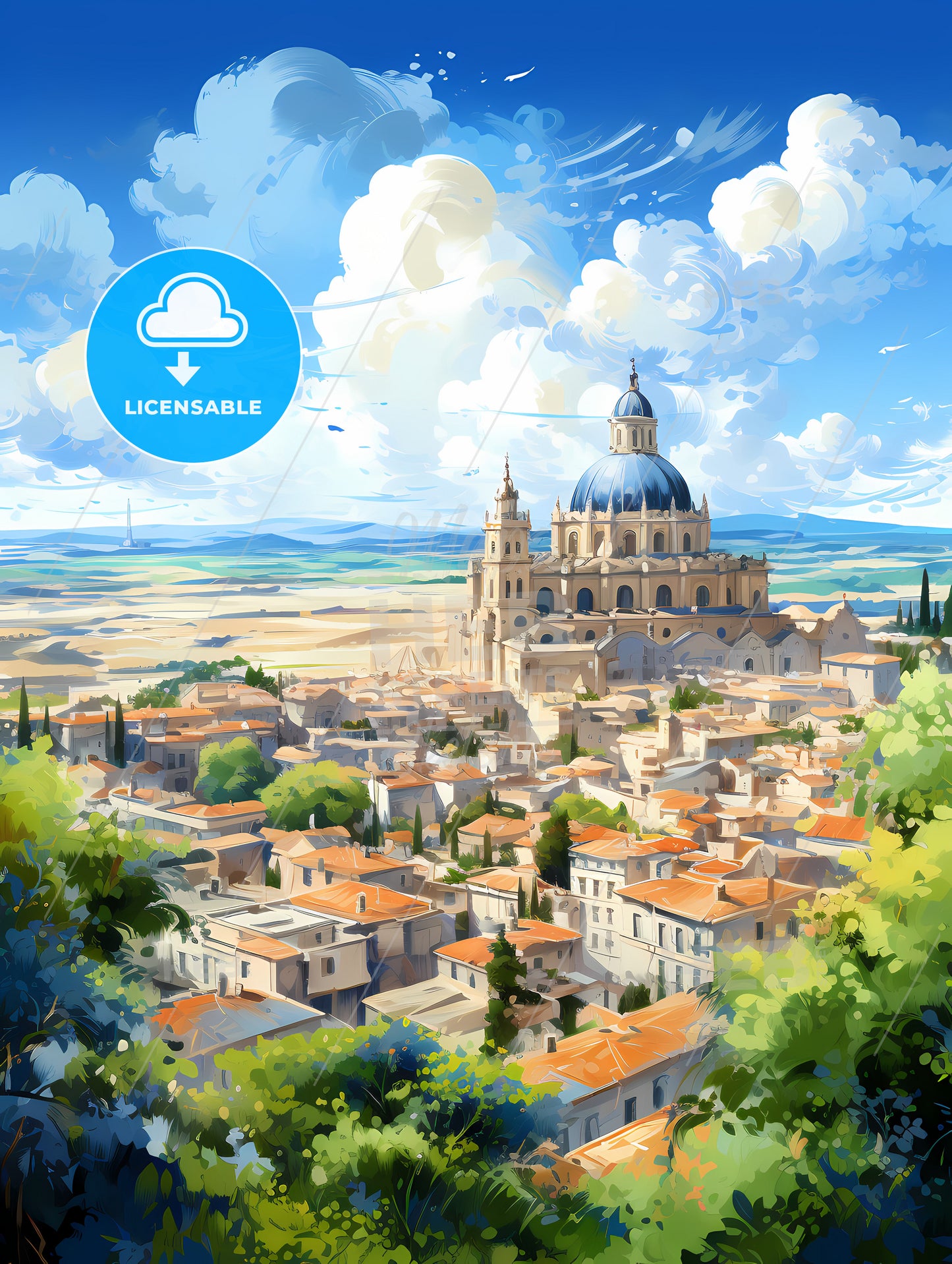 A City With A Dome And A Blue Roof