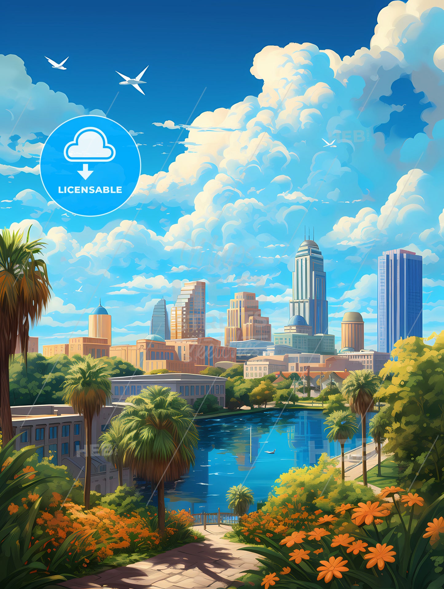 A City With Trees And A River