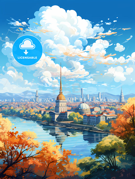 A City With A River And Trees