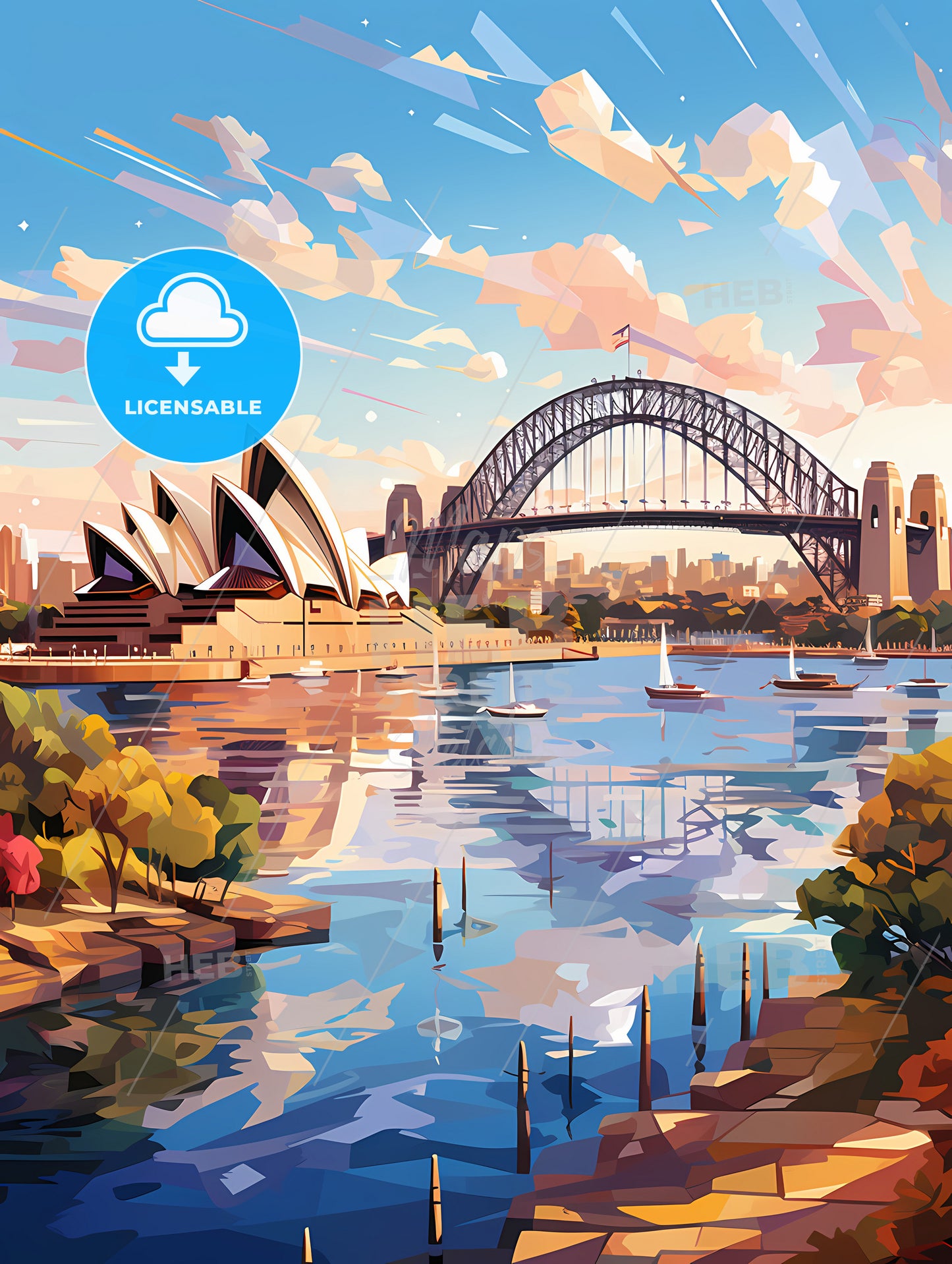 A Painting Of A Bridge And A City