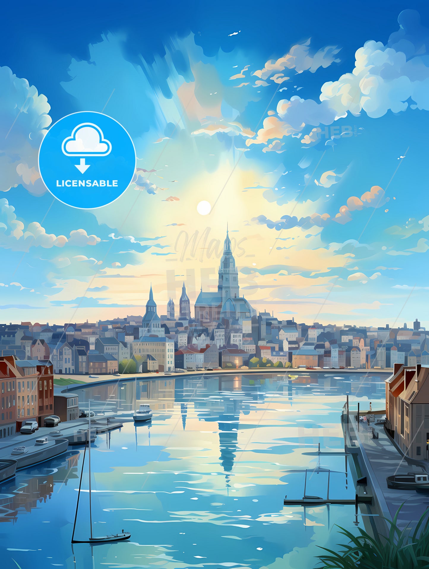 A Water Way With Buildings And A City In The Background