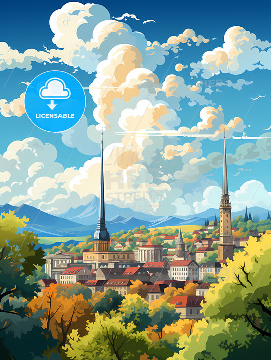 A City With Towers And Trees