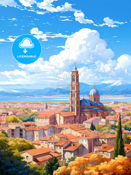 A City With A Tower And Trees