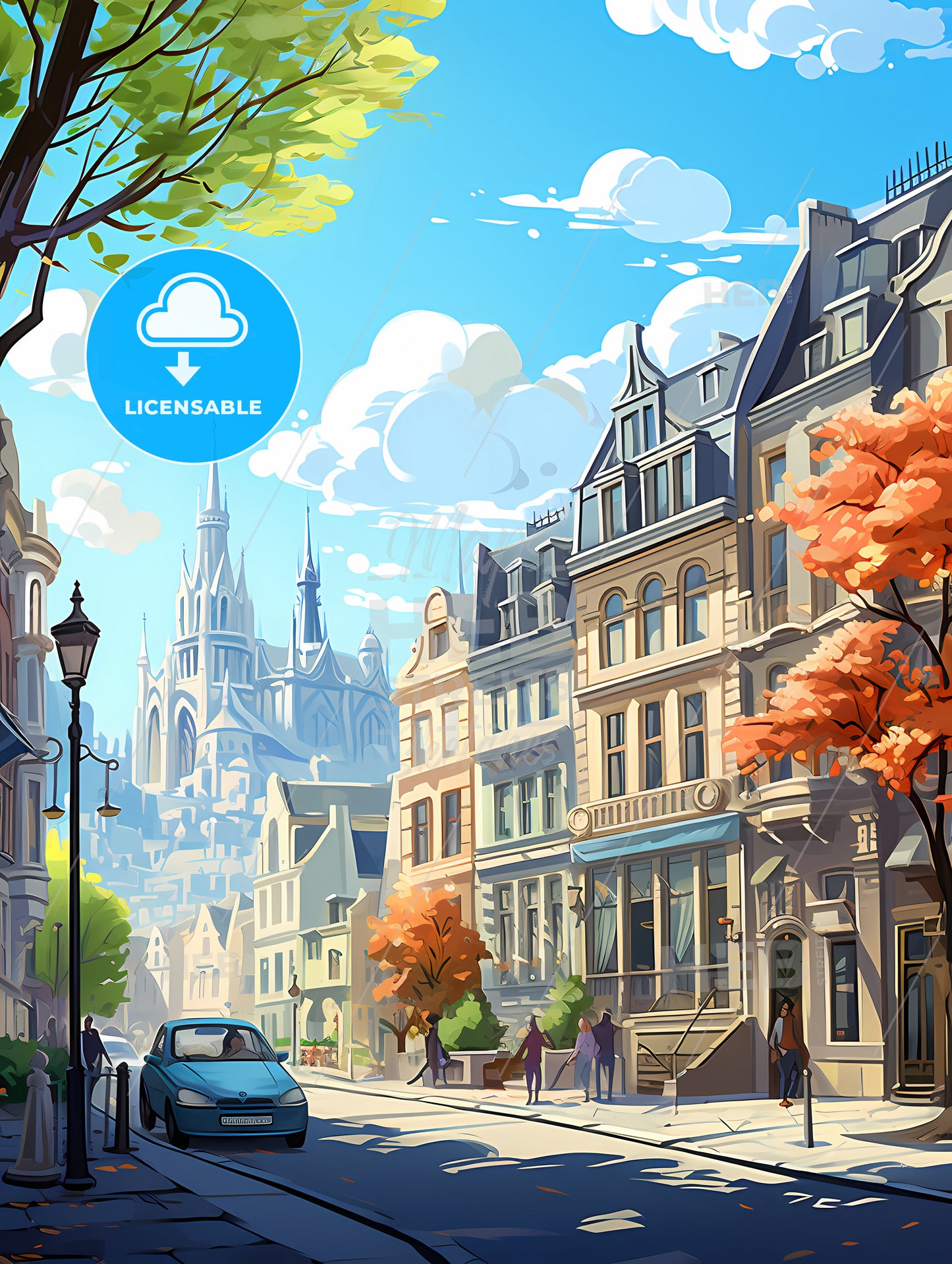 A Street With Buildings And People Walking On It