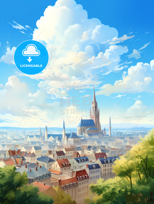 A City With A Castle And Trees