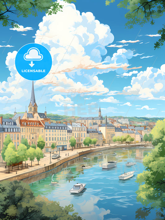 A River With Boats On It And Buildings And Trees