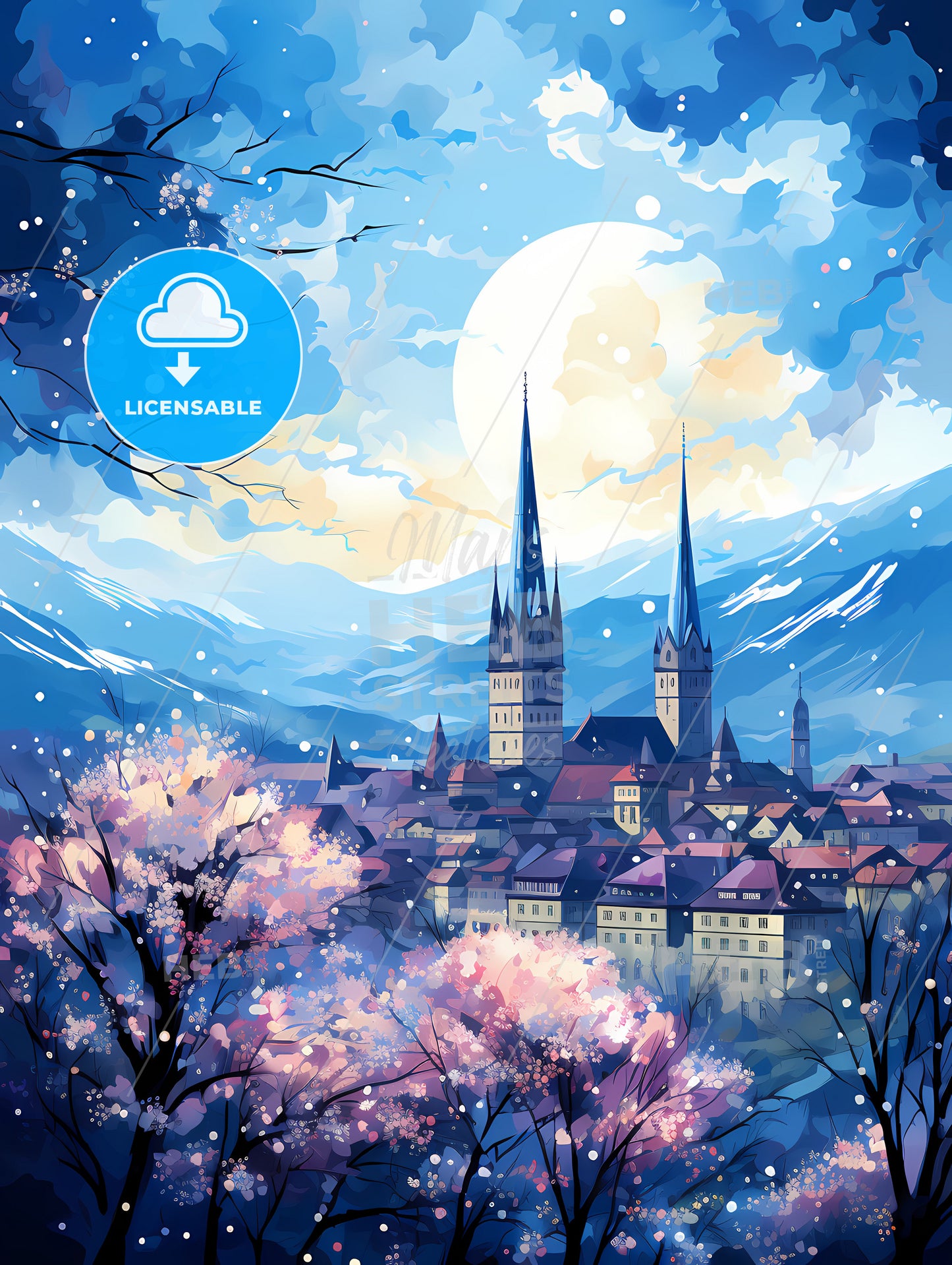 A City With A Castle And Mountains In The Background