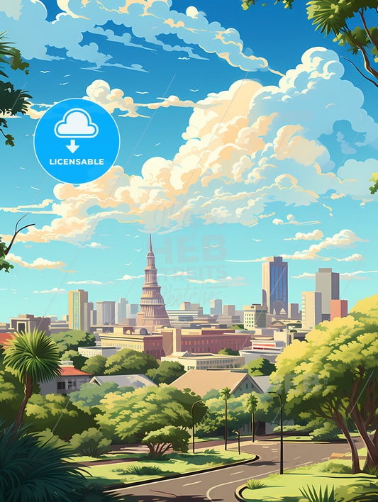 A City Landscape With Trees And Buildings