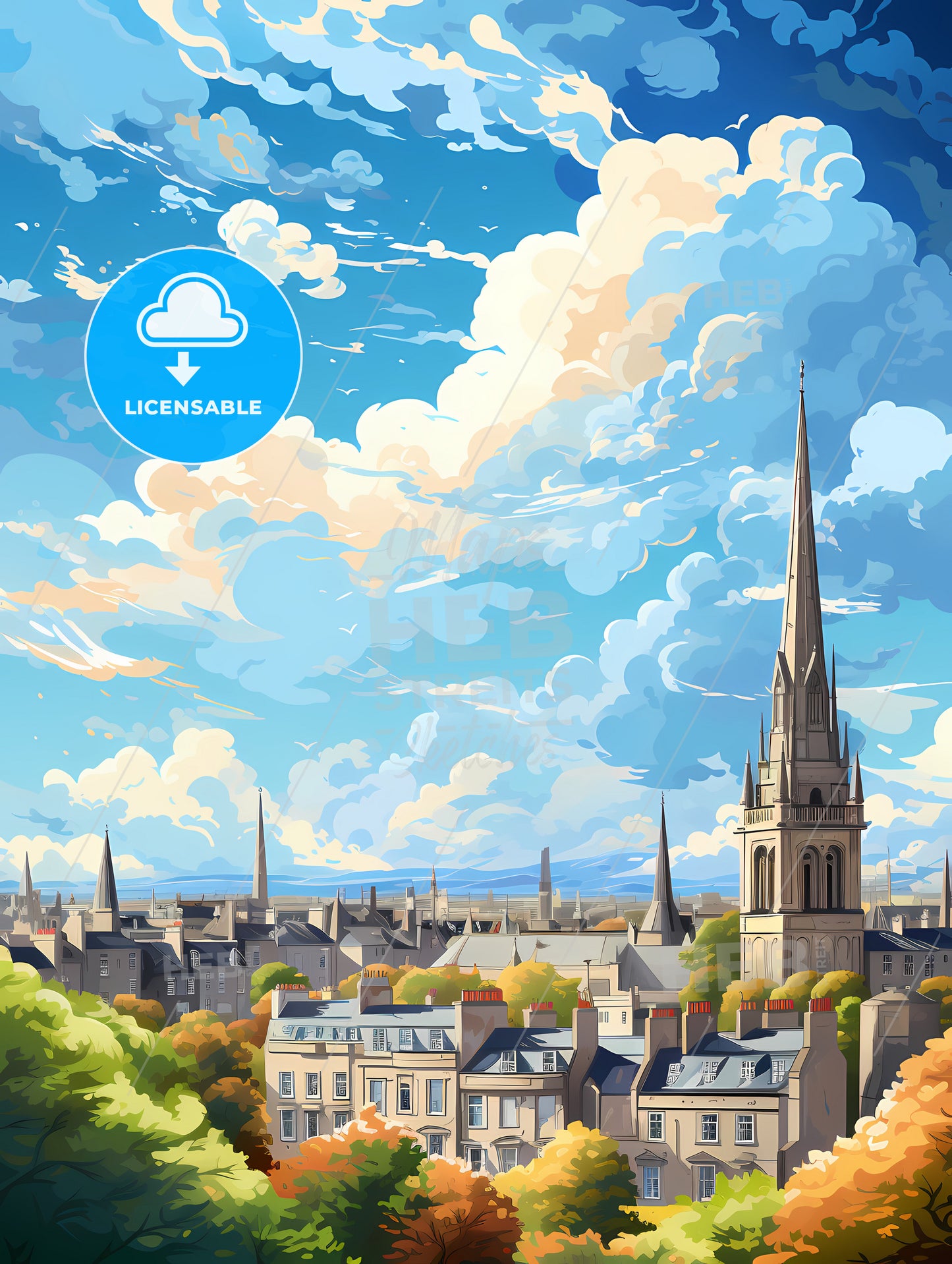 A City With A Tall Spire And A Tower