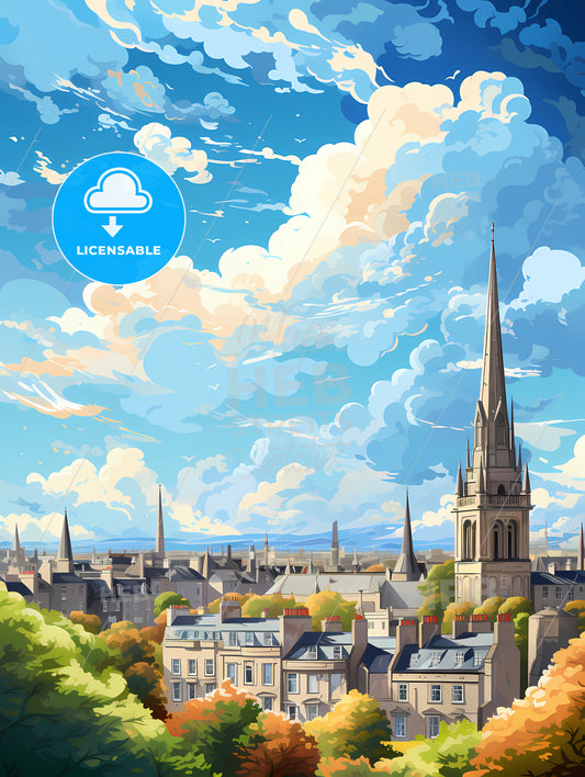 A City With A Tall Spire And A Tower