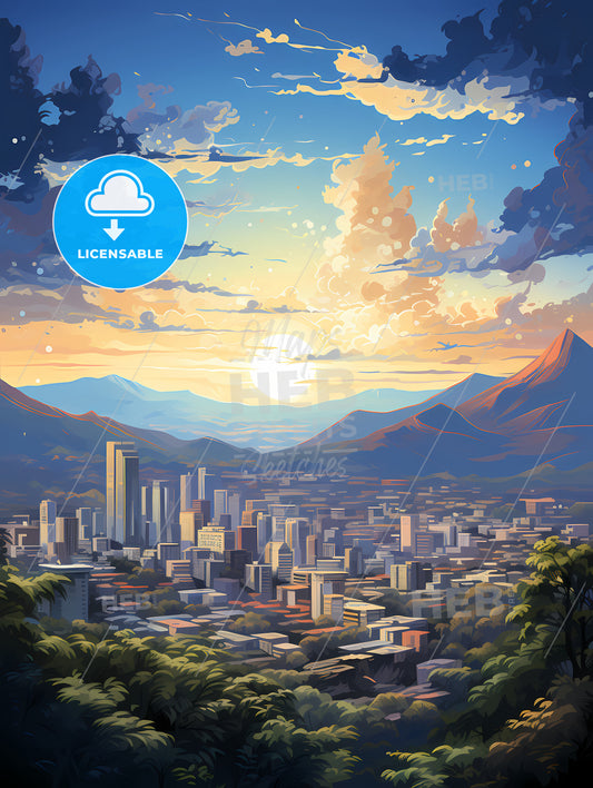 A City Landscape With Mountains And Trees