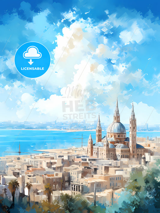 A City With A Large Building And A Body Of Water