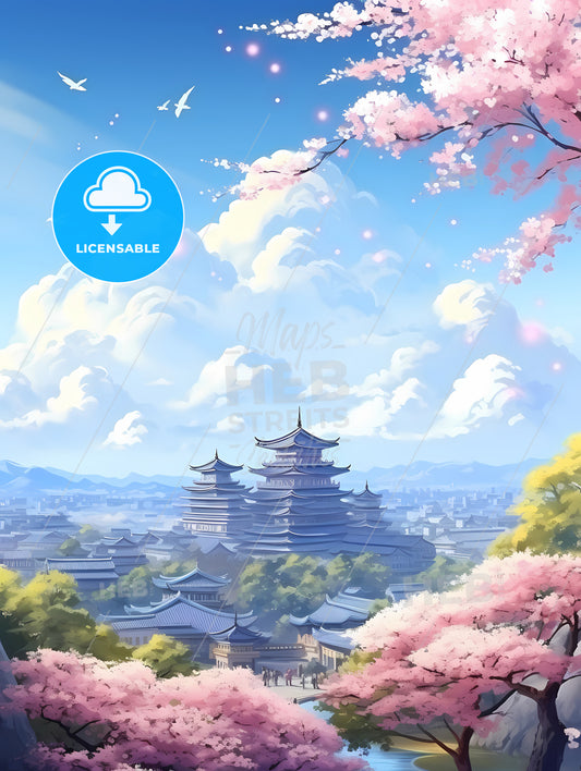 A Landscape Of A City With Buildings And Trees