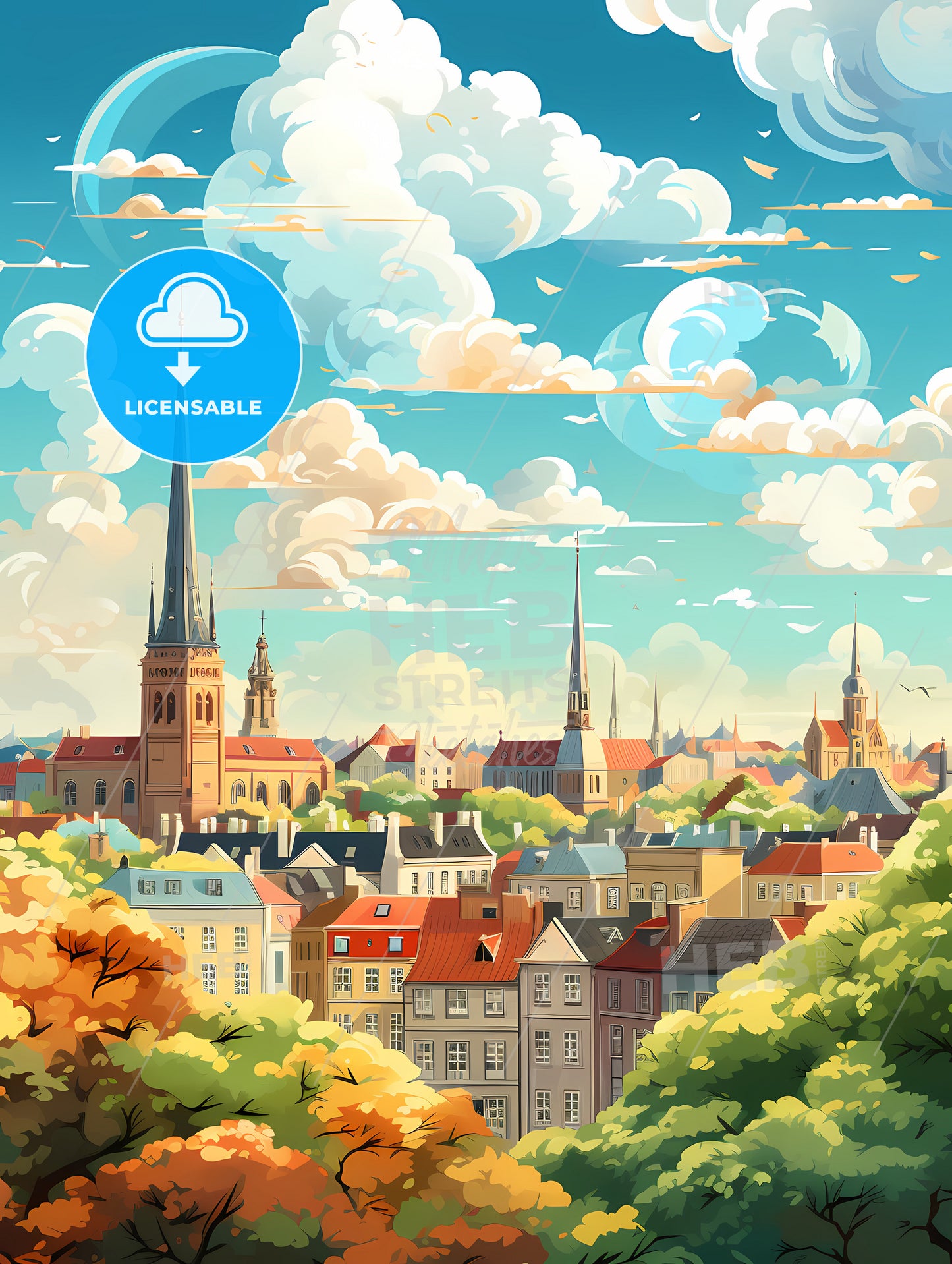 A City With Trees And Buildings