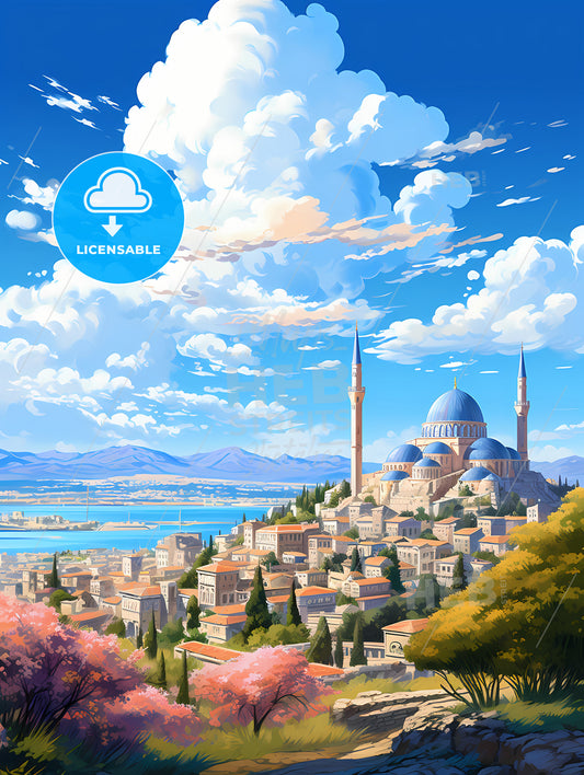A City With A Blue Dome And Towers