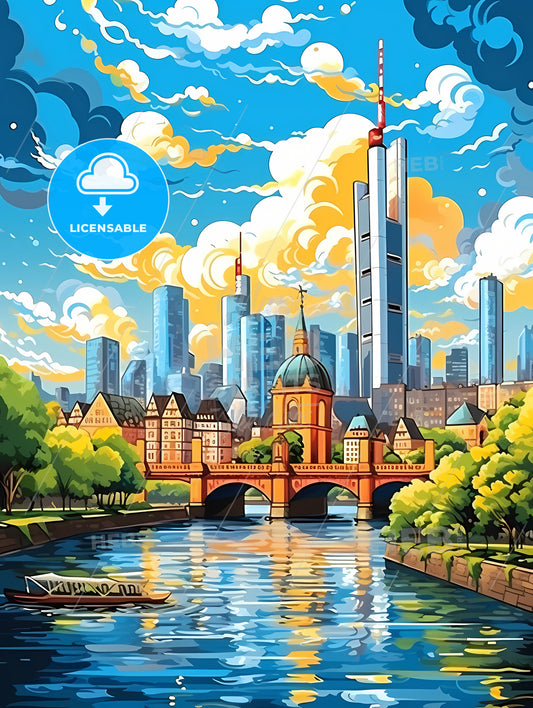 A River With A Bridge And A City In The Background