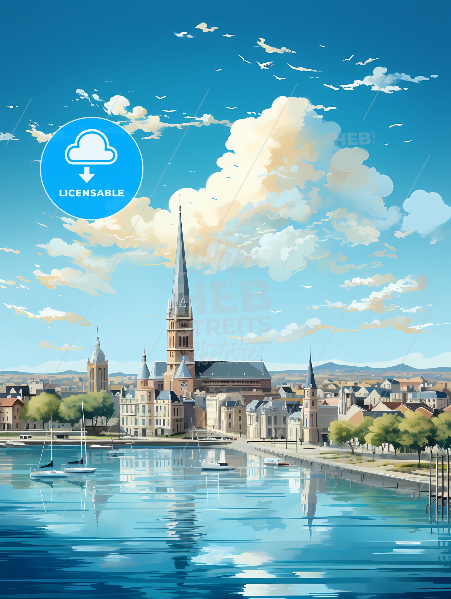 A City With A Tall Tower And A Body Of Water