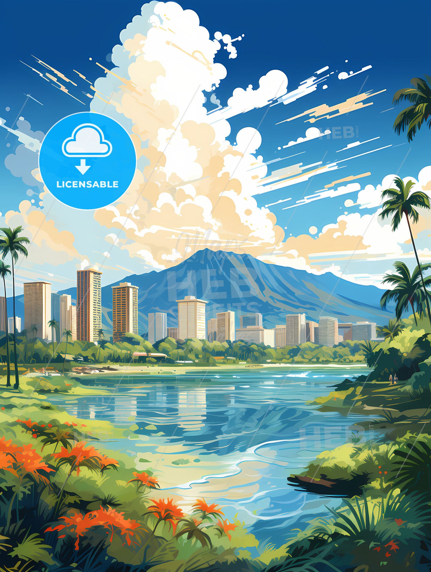 A Landscape Of A City And A Mountain