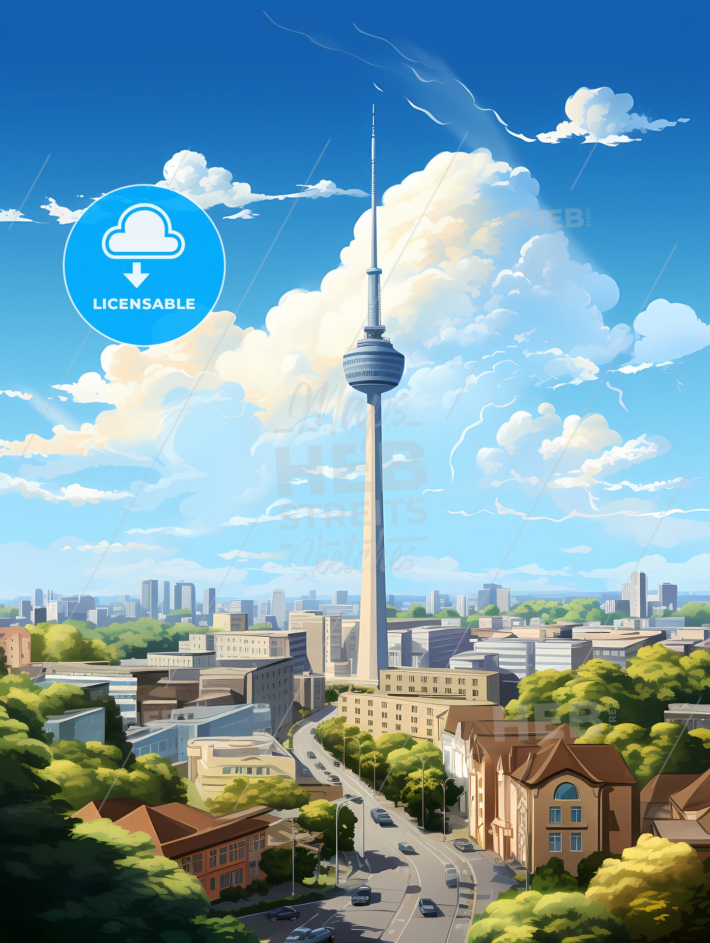 A Large Tower In A City