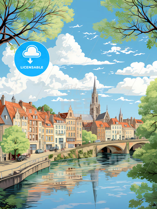 A River With A Bridge And Buildings