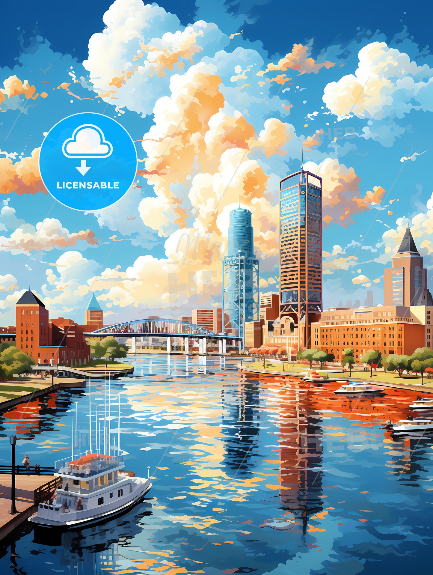 A City With A River And A Bridge